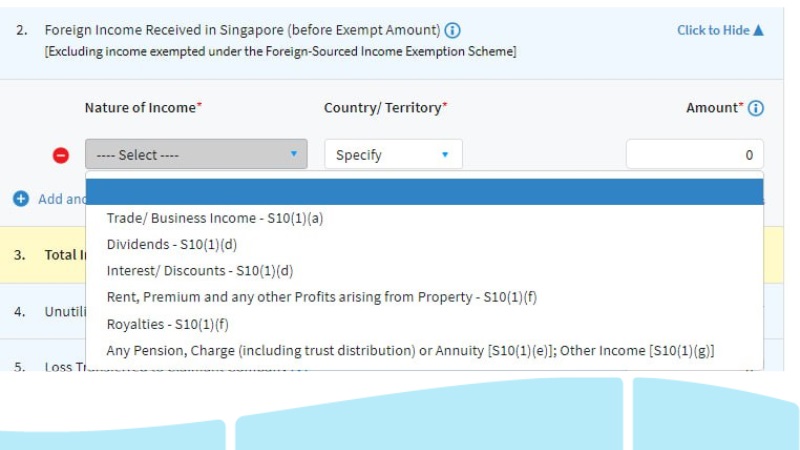 Mẫu minh họa kê khai trong Form C | Thu nhập có nguồn gốc nước ngoài tại Singapore