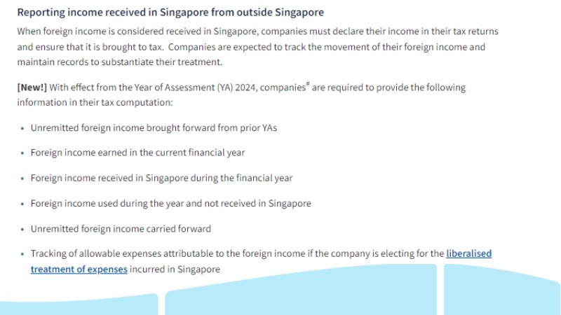 Báo cáo thu nhập có nguồn gốc nước ngoài nhận được tại Singapore