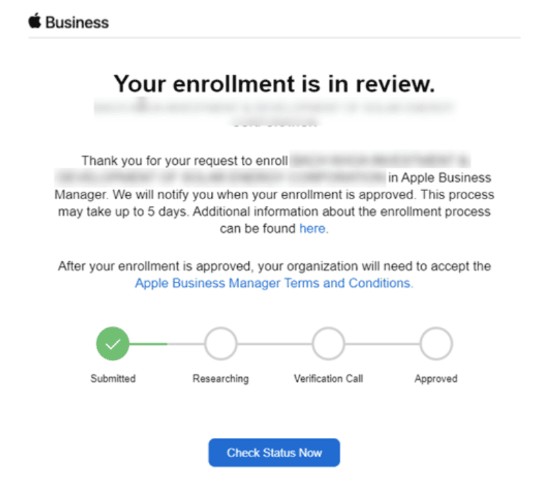 Apple Business Manager account in review
