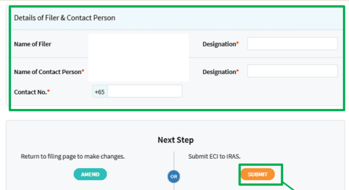 Fill in the Contact details of the person in charge of filing