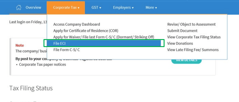File ECI on myTax Portal