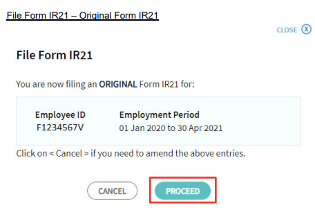 Proceed with filing form IR21