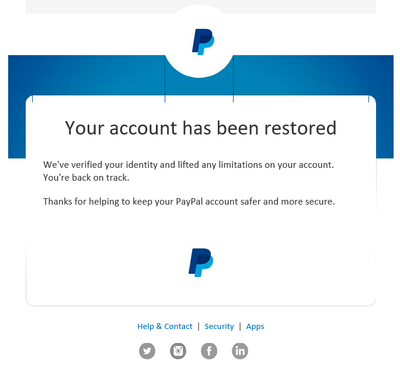 Tài khoản PayPal được xác thực và gỡ bỏ Limit
