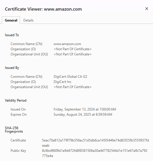 Thông tin trên chứng chỉ SSL 