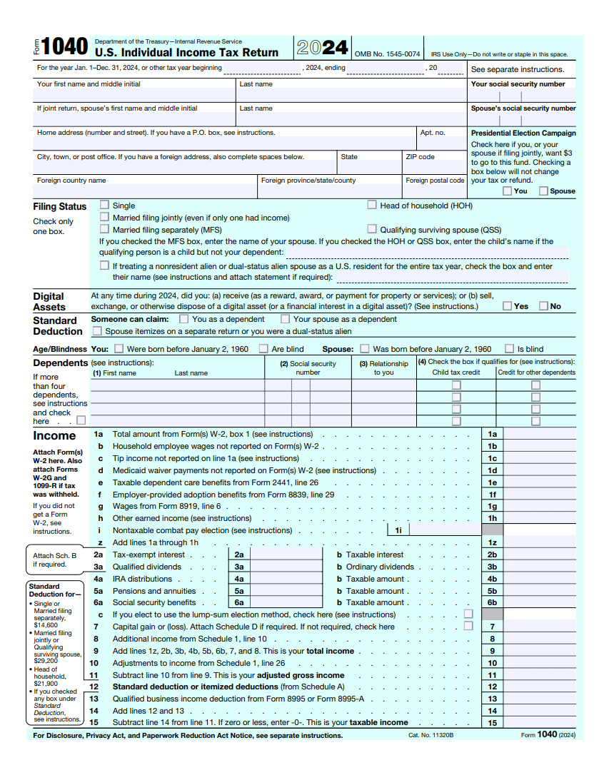 Example of the Form 1040
