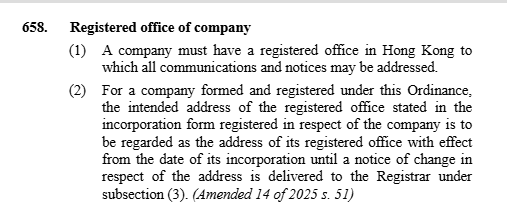 Regisitered address requirement in the Company Ordiance