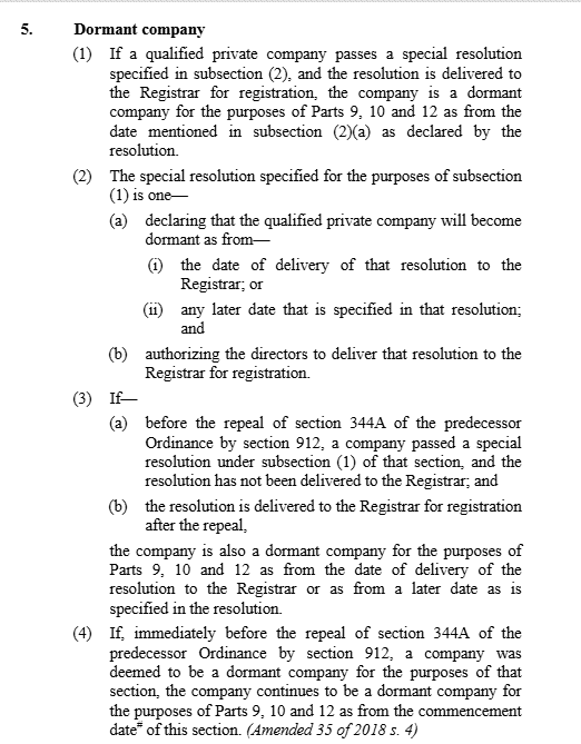 Dormant company in Hong Kong