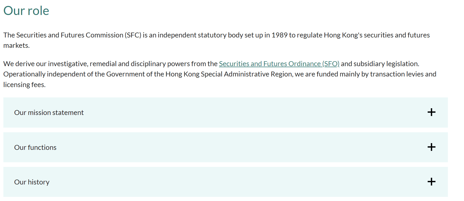 SFC commission in Hong Kong