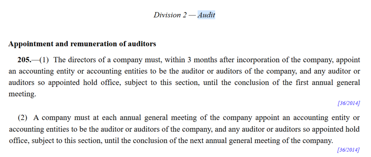 Audit regulation in the Companies Act of Singapore