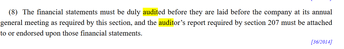 The requirement of fully and duly audited financial statements of companies in Singapore