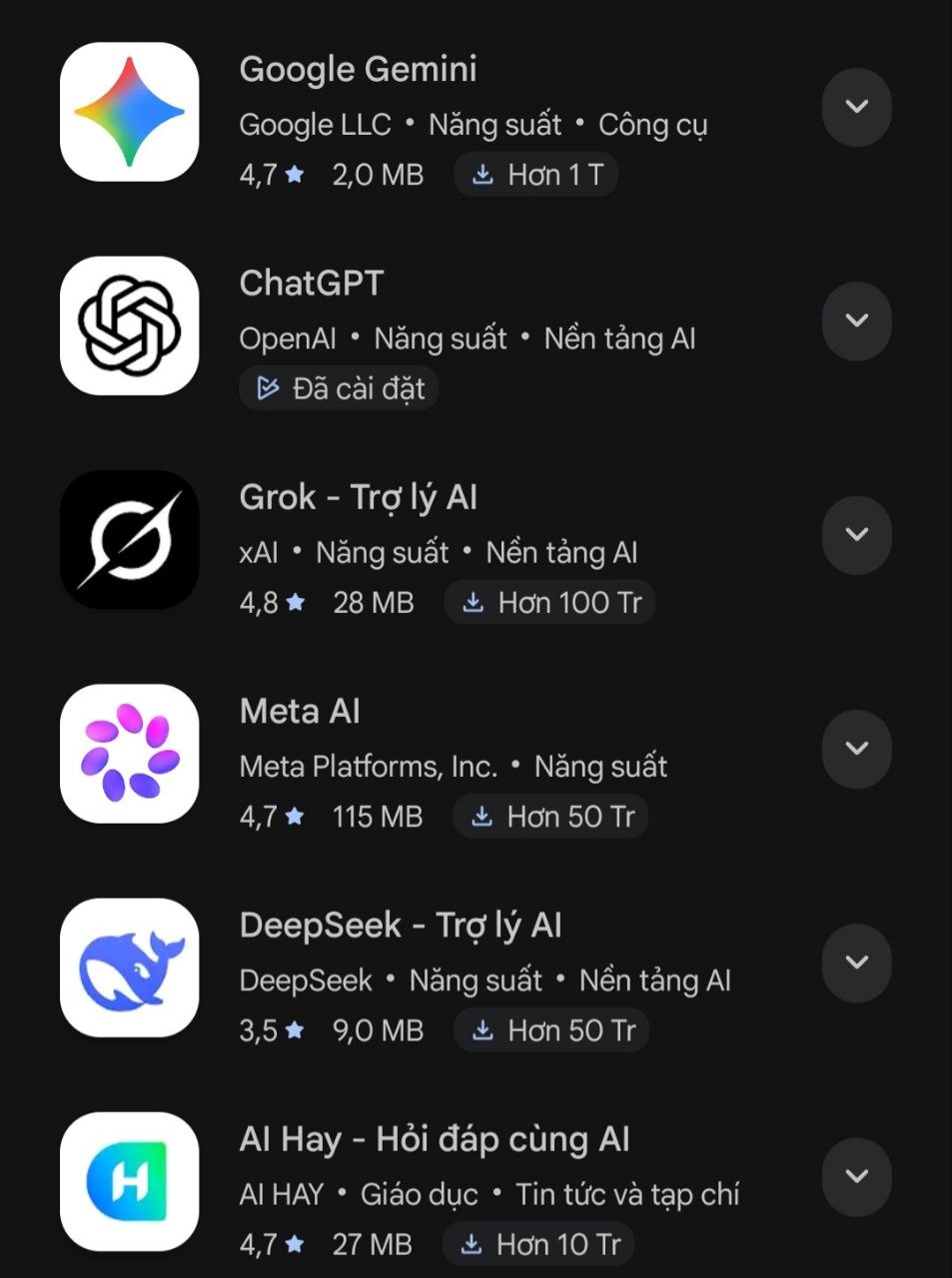 Ảnh minh hoạ ứng dụng AI trên cửa hàng Google Play 
