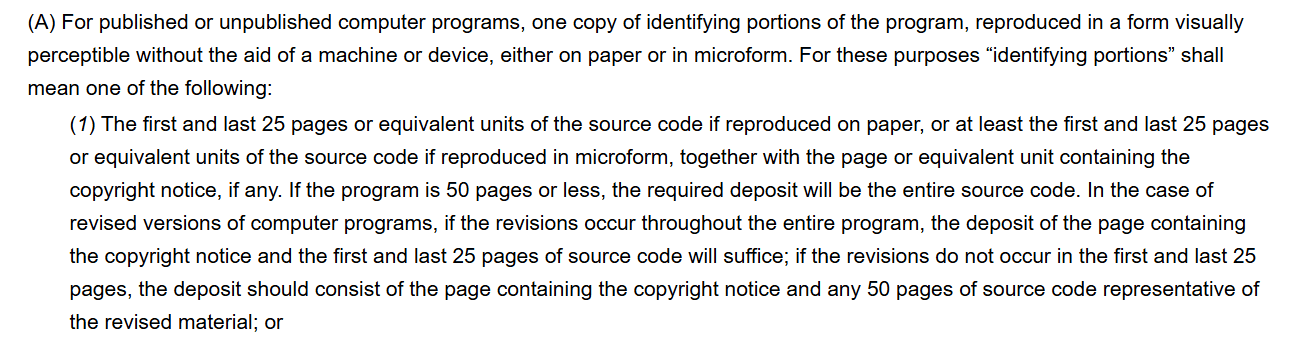 Source Code Deposit Requirements for Software Copyright Registration