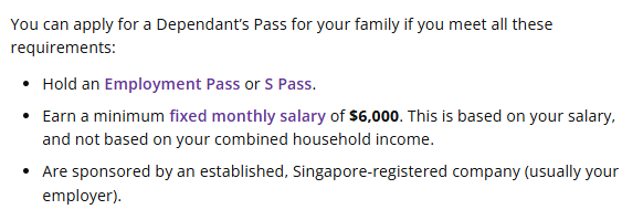 Điều kiện đăng ký Visa phụ thuộc (DP) tại Singapore.