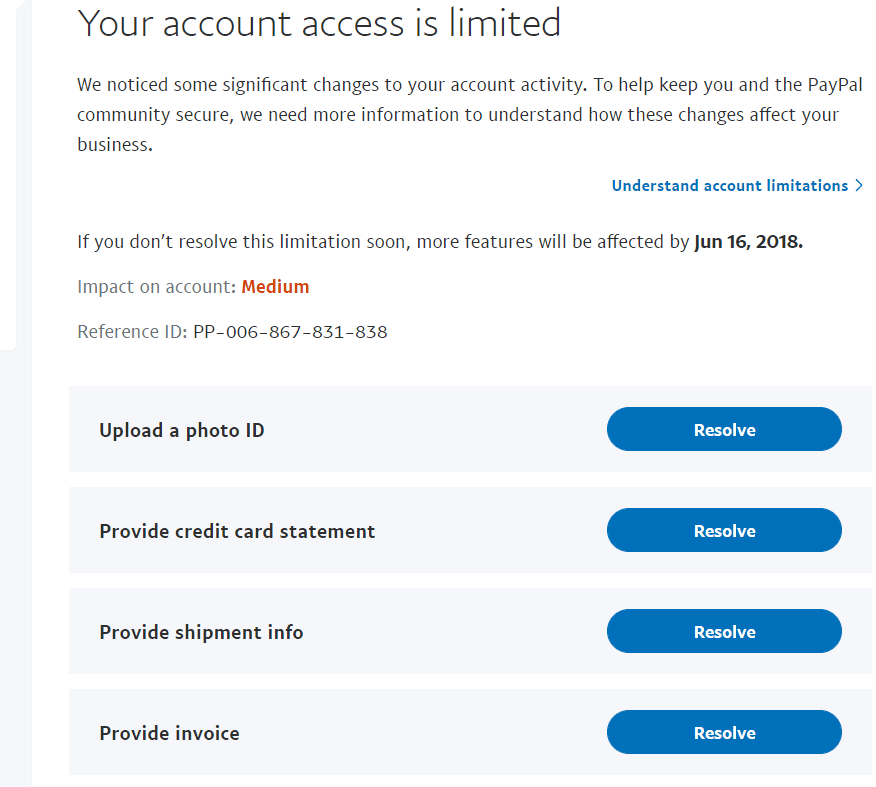 Paypal requires merchants to submit invoices