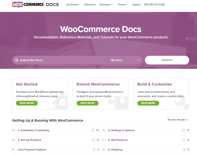 tài liệu hỗ trợ cho WooCommerce